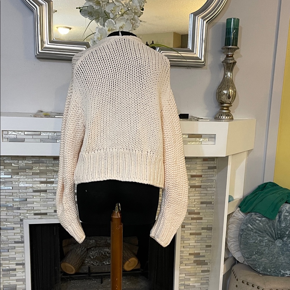 Free People Cream Open-Knit Cardigan boxy slub cotton size S - Picture 4 of 6